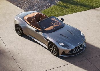 Aston Martin DB12 Volante with roof down