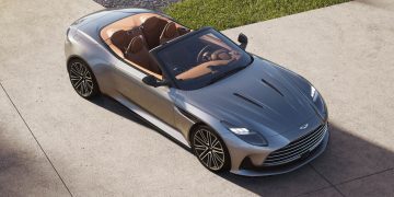 Aston Martin DB12 Volante with roof down