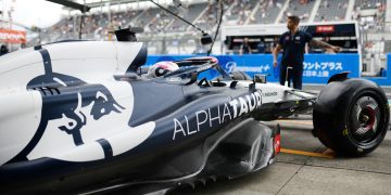 SUZUKA, JAPAN - SEPTEMBER 22: Liam Lawson of New Zealand driving the (40) Scuderia AlphaTauri AT04 leaves the garage during practice ahead of the F1 Grand Prix of Japan at Suzuka International Racing Course on September 22, 2023 in Suzuka, Japan. (Photo by Rudy Carezzevoli/Getty Images) // Getty Images / Red Bull Content Pool // SI202309220189 // Usage for editorial use only //