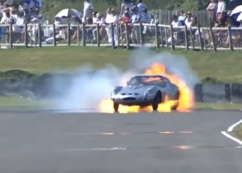Ferrari 250 GTO on fire at 2023 Goodwood Revival