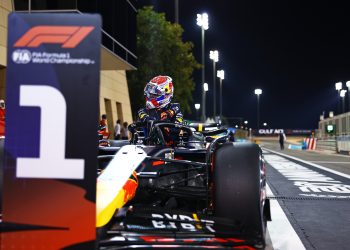 BAHRAIN, BAHRAIN - MARCH 01: Pole position qualifier Max Verstappen of the Netherlands and Oracle Red Bull Racing climbs out of his car in parc ferme during qualifying ahead of the F1 Grand Prix of Bahrain at Bahrain International Circuit on March 01, 2024 in Bahrain, Bahrain. (Photo by Mark Thompson/Getty Images) // Getty Images / Red Bull Content Pool // SI202403010695 // Usage for editorial use only //