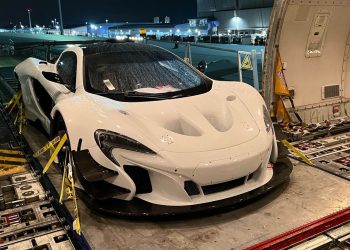 Mad Mike's McLaren P1 GTR drift car being loaded onto plane