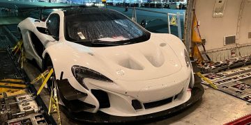 Mad Mike's McLaren P1 GTR drift car being loaded onto plane