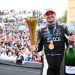 BERLIN, GERMANY - JULY 12: Race winner Mitch Evans of New Zealand and Jaguar TCS Racing celebrates on the podium during the Berlin E-Prix, Round 13 of the 2025 FIA Formula E World Championship at Tempelhof Airport Circuit on July 12, 2025 in Berlin, Germany. (Photo by Simon Galloway/LAT Images for Formula E)