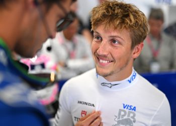 BUDAPEST, HUNGARY - AUGUST 03: Liam Lawson of New Zealand and Visa Cash App Racing Bulls looks on in the garage prior to the F1 Grand Prix of Hungary at Hungaroring on August 03, 2025 in Budapest, Hungary. (Photo by Rudy Carezzevoli/Getty Images) // Getty Images / Red Bull Content Pool // SI202508030349 // Usage for editorial use only //