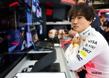 ZANDVOORT, NETHERLANDS - AUGUST 30: Yuki Tsunoda of Japan and Oracle Red Bull Racing looks on in the garage during final practice ahead of the F1 Grand Prix of Netherlands at Circuit Zandvoort on August 30, 2025 in Zandvoort, Netherlands. (Photo by Mark Thompson/Getty Images) // Getty Images / Red Bull Content Pool // SI202508300093 // Usage for editorial use only //