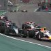 SAO PAULO, BRAZIL - NOVEMBER 09: Liam Lawson of New Zealand driving the (30) Visa Cash App Racing Bulls VCARB 02 and George Russell of Great Britain driving the (63) Mercedes AMG Petronas F1 Team W16 battle for track position ahead of Oliver Bearman of Great Britain driving the (87) Haas F1 VF-25 Ferrari and Pierre Gasly of France driving the (10) Alpine F1 A525 Renault on track during the F1 Grand Prix of Brazil at Autodromo Jose Carlos Pace on November 09, 2025 in Sao Paulo, Brazil. (Photo by Mark Thompson/Getty Images) // Getty Images / Red Bull Content Pool // SI202511090614 // Usage for editorial use only //