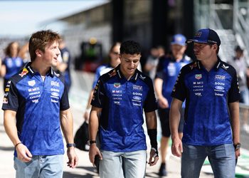MADRID, SPAIN - SEPTEMBER 10: Max Verstappen of the Netherlands and Oracle Red Bull Racing, Isack Hadjar of France and Oracle Red Bull Racing, and Liam Lawson of New Zealand and Oracle Red Bull Racing talk as they walk in the Pitlane during previews ahead of the F1 Grand Prix of Spain at Madring on September 10, 2026 in Madrid, Spain. (Photo by Mark Thompson/Getty Images) // Getty Images / Red Bull Content Pool // SI202609100467 // Usage for editorial use only //